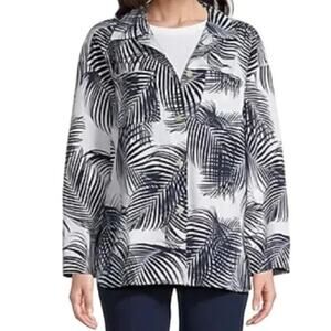 Liz Claiborne M Button Front Shirt Jacket NEW NWT White Palms Linen Rayon